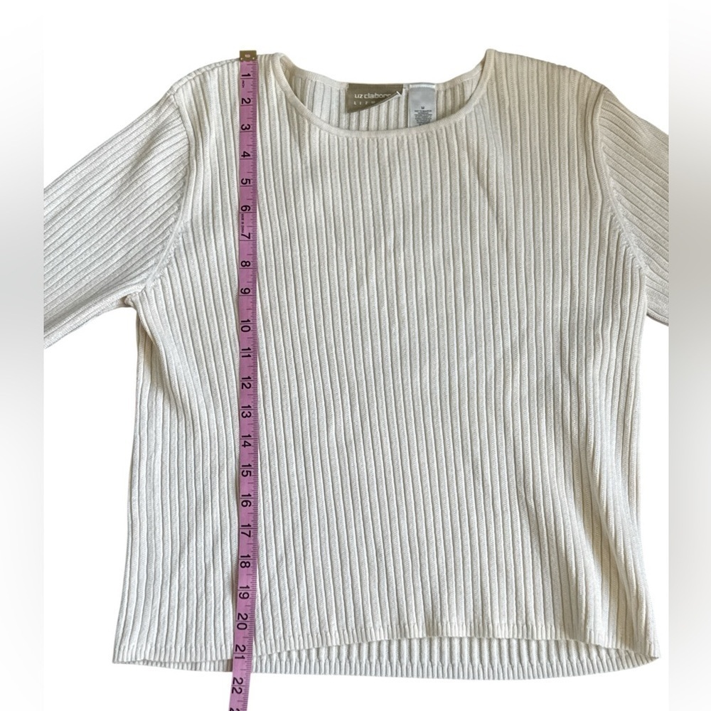 Liz Claiborne Lizwear Cream Ribbed Knit Long Sleeve Sweater Size M - Picture 7 of 9